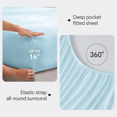 Image of BEDELITE Flannel Sheets King Size Blue - Super Soft Fleece Sheets Set Fluffy Extra Plush, 4 Piece(Include Fitted Sheet, Flat Sheet, 2 Pillowcases)
