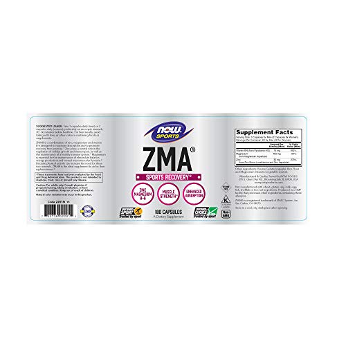 NOW Sports Nutrition, ZMA (Zinc, Magnesium and Vitamin B-6), Enhanced Absorption, Sports Recovery*, 180 Capsules - Image 3