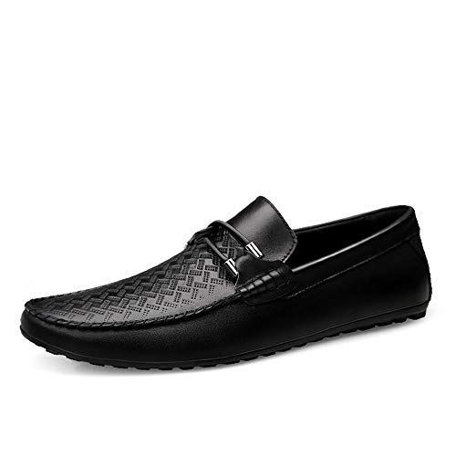 Driving Loafer for Men Boat Moccasins Slip On Style OX Leather Classic Embossed Texture(Conventional Optional)(Knurling Black,10 M US)