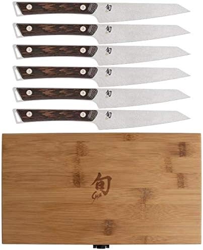 Miniatura 2 de Shun Kanso - Juego de 6 cuchillos para carne con caja de bambú, cuchillos de carne Kanso de 5 pulgadas, juego de cuchillos japoneses hechos a mano,