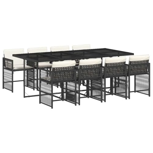 vidaXL Ensemble à Manger de Jardin avec Coussins 7 pcs, Table et Chaises à Dossier Rabattable, Meubles d'Extérieur Patio Terrasse, Moderne, Noir Résine...