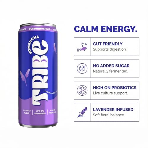 Image of Tribe Kombucha Probiotic Super Drink | Supports Gut Health | Gluten-Free | Naturally Fermented | Super Refreshing | Gut Friendly | Improves Blood Sugar | Antioxidant and Hydration | No Added Sugar |250 ML X 2 (OG CLASSIC + BUSSIN LAVENDER)