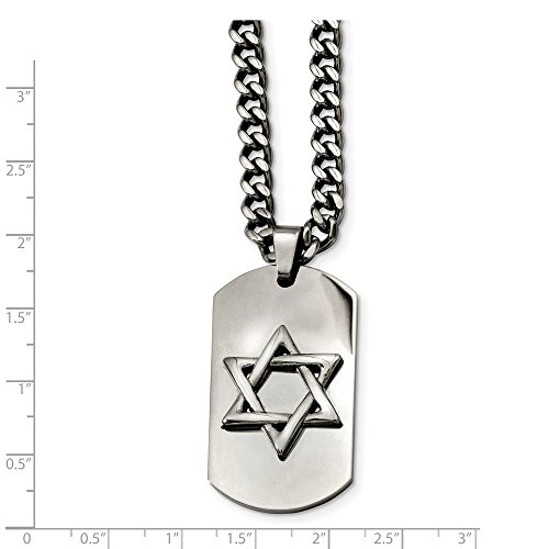 Solid Stainless Steel Star of David Lucky Jewish Dog Tag Pendant Necklace Charm Curb Chain - with Secure Lobster Lock Clasp 24"3