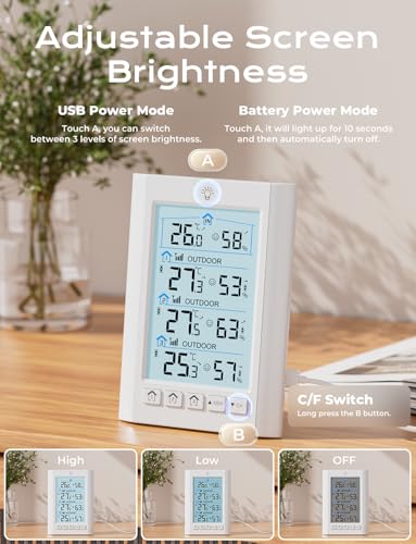 LIORQUE Indoor Outdoor Thermometer Wireless with 3 Remote Sensor 4.5 Inch Display Temperature and Humidity Monitor Digital Thermometer Hygrometer for 330FT Range - Image 6