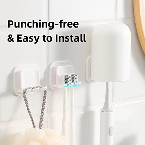 4 Pcs Toothbrush Holders For Bathrooms, Toothbrush Holder Wall Mounted,Self Adhesive Wall Mounted Hook Organizer For Toothbrush Cup, Hanging Key, Utility Plug Holder (White) #TOP1