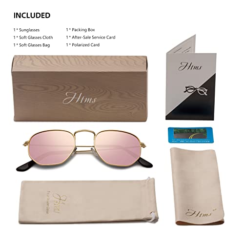Image of Hipster Hexagonal Polarized Sunglasses Men Women Geometric Square Small Vintage Metal Frame Retro Shade Glasses