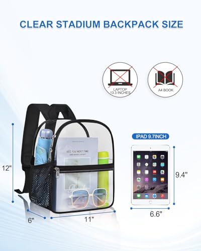 Image of Clear Backpack for Stadium Events, 12x12x6 Small Clear Plastic Bag with Reinforced Straps for Game Security Festival Concert