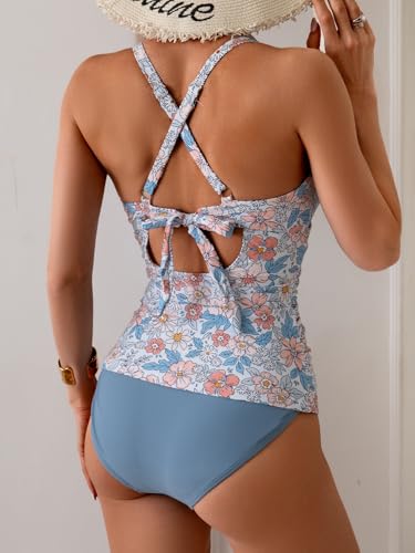 Image of B2prity Women's Tankini Swimsuits Tummy Control Ruched V Neck Bathing Suit
