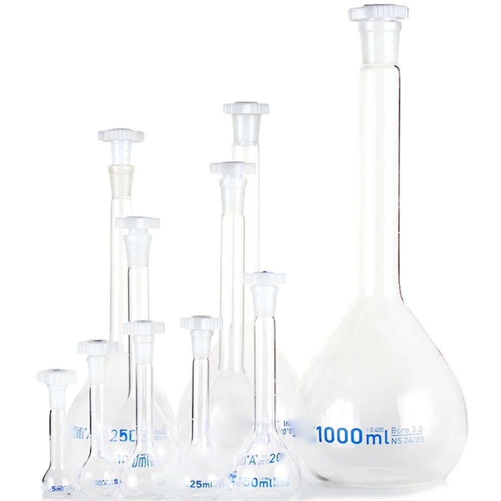 Cristalería de Laboratorio Matraz de vidrio de borosilicato transparente de 500 ml con tapón de plástico for laboratorio de oficina.