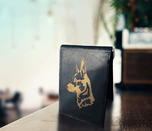 German Shepherd K-9 Police Army Dog Cowhide Leather Laser Engraved Engraving Minimalist Slim Money Clip Black RFID Blocking Front Pocket Leather Mens Wallets2