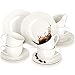 Kaffeeservice Modern 6 Personen Creme Weiß, 280ml, 18 Teiliges Kaffeegeschirr Kuchenteller Kaffeetassen Set mit Untertasse, SINTUNS Geschirr Set, Erweiterbar, Alltag, Frühstück Tee-Service, Geschenk