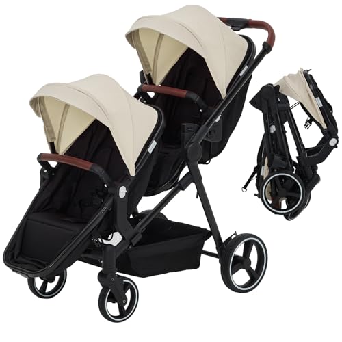 Double Tandem Stroller – Foldable Bassinet Pram for Infant & Toddler, Multi-Position Reversible...