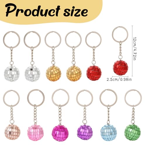 Sikweny 12 Stück Discokugel Schlüsselanhänger Discokugel Klein Deko Schlüsselanhänger Disco Ball Keychain Bunte Mini Schlüsselkette Kleine Hanaekugel Spieaelkugel für 80er 90er Party Weihnachten