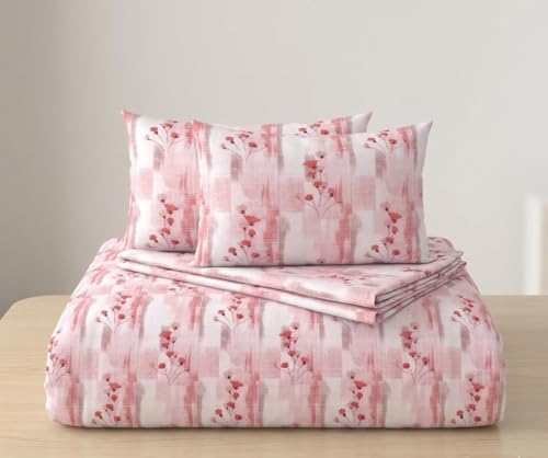 Image of FRESH FROM LOOM 240 TC 100% Cotton Flat Bedsheet (King Size) + 2 Pillow Cases King Size Flat Bedsheet Set - 240 Thread Count - 100% Cotton, Red, Size- 108x108 inch