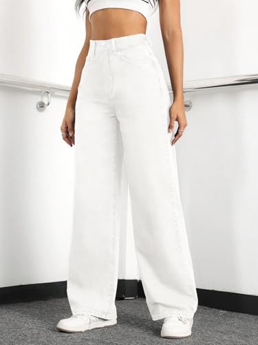 Image of Straight Leg Jeans for Women High Waisted Wide Leg Denim Pants