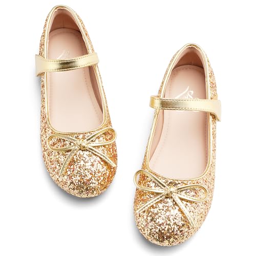 Stelle Girls Mary Jane School Flats Flower Wedding Uniform Party ShoesToddler/Little Kids/Big KidsGMJ003-Gold 9MT