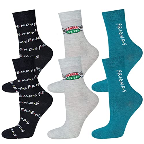 Warner Bros Friends Merchandise Lustige Socken Damen Bunte Damensocken Socks Women 35-40 Blau 3 Paar
