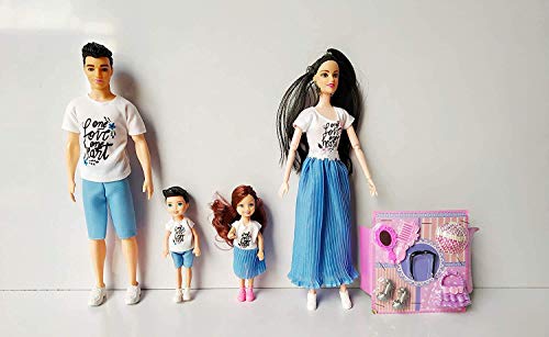 Image of Tickles Family Prime Dolls Set Dad,Mom and 2 Kids & 5 Accessories for 3 Years Plus Kids, for Birthday Gift (Size : 28cm Color of Dress May Vary)