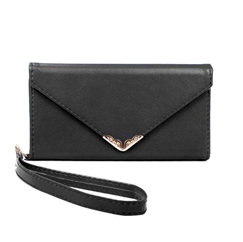 Crosspace Card Holder Case Compatible with iPhone 13,Cute Case for Women and Girls with Unique Copyright Design,Raised Camera Corners add More Protection-Black