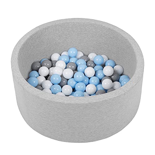 Petsona Piscina para Perros De Bolas, Suave Espuma Piscine para Gatos Piscina De Bolas Redonda Mascotas, 70X30cm/150 Bolas, Gris Claro: Gris/Blanco/Azul Claro