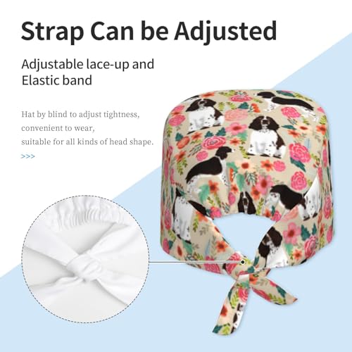 Image of Cute Pug Dog Print Working Cap Scrub Cap with Sweatband,Adjustable Fashion Bandage Tie Back Hat Headwear for Women Men