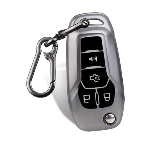 FT FUNTOR for Ford Car Key Cover Compatible with Ford Bronco F-150 F-250 F-350 F-450 F-550 Raptor Fusion Ranger Ranger XLT Figo 4 Buttons TPU Key Cover with Keychain (C-Grey)