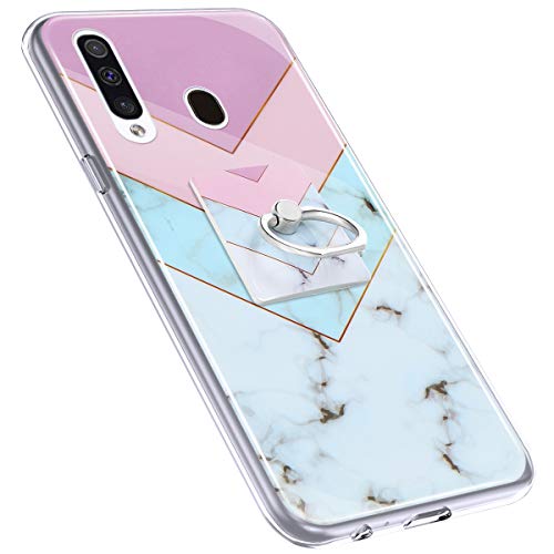Urhause Cover Compatible with Samsung Galaxy A60 Case Sparkle Glitter Bling Marble Case TPU Silicone Ring Holder Cover 360 Degree Rotation Ring Holder Kickstand Shiny Bling Shockproof Cover Rainbow