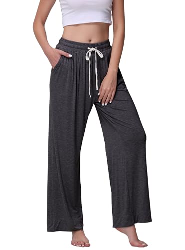Image of Veseacky Women's Comfy Stretch Drawstring Wide Leg Lounge Casual Pants Pajamas Bottoms Dance Bottoms S-4XL