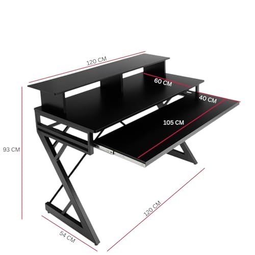 Image of TEKAVO Banin Studio Table for Music Production | with Monitor Riser + Long Keyboard Tray | Desk for Editing Studio, Gaming, Workstation | 120 cm X 60 cm