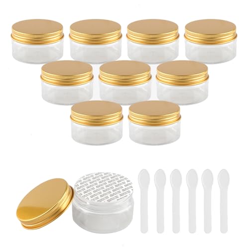PQPAUTY 12 Pieza Transparente Tarro de Cosmética de Plástico 100g Envases Cosmética Plástico 100 ml con Tapa Oro Botella de Crema Tanque para Productos Cosméticos Ungüento
