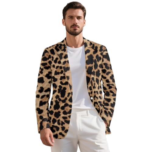 Cjfognsoa Leopard Print Jacket for Men Cheetah Slim Fit Sports Coats for Men One Button Suit Long Sleeve Blazer Sports Coat Casual Slim Fit Blazer Jacket for Wedding Business Party for Boys XL