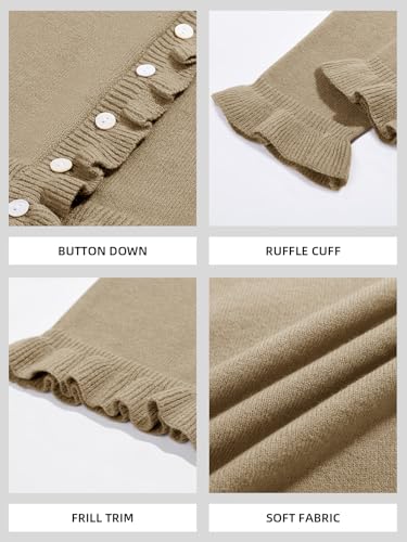Image of Saodimallsu Womens Ruffle Cardigan Sweaters Button Up Crew Neck Long Sleeve Cropped Sweater Cute Soft Knit Tops