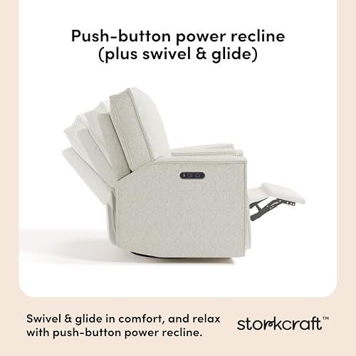 Image of Storkcraft Texas Nursery Power Recliner Swivel Glider, Ivory Boucle