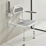 HEYOUTH Siège de Douche Rabattable,Siege de Douche Mural,Tabouret de Douche,Antidérapant,maximale:180kg,avec accoudoirs et Dossier,Hauteur Réglable,avec Coussinets antidérapants,pour Personnes âgées