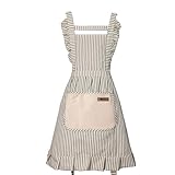 Nebesheii Adorable Cotton Kitchen Cooking Apron,Adjustable Neck Soft Chef Classic Striped Apron with Two Roomy Pockets-For Women(Gray