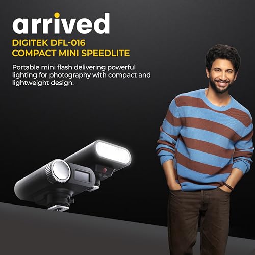 Image of DIGITEK DFL-016 Mini Speedlite Camera Flash, Universal Hot Shoe Compatible for Canon Nikon Sony DSLR Cameras, GN16, 5600K, 2000mAh Rechargeable Battery, TFT Screen, M /S1 /S2 Modes, 7 Color Filters