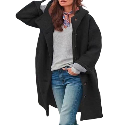 MEIION kruger mode Bequemer Mantel Oversize Damen Winterjacke | Warmer Teddy Mantel mit Kapuze | Dicke Lange Jacke für kalte Tage | Geknöpfte Langarmjacke für Komfort und Stil