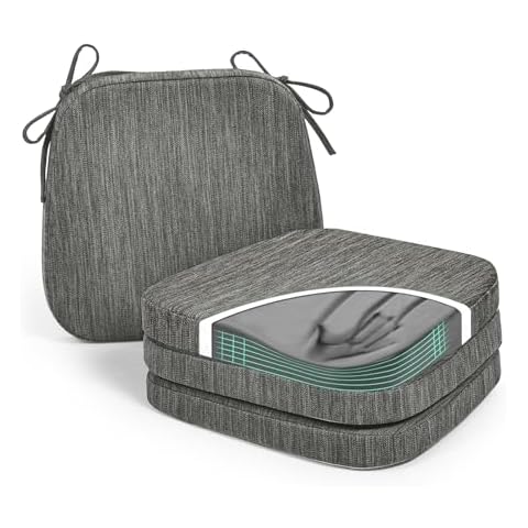 baibu 17 x 16 Inches Dual-Layer Patent Design Chair Cushion for Dining Chairs, Set of 4 Memory Foam Non-Slip Kitchen Chair Pad and Dining Seat Cushion with Machine Washable, Grey Cover