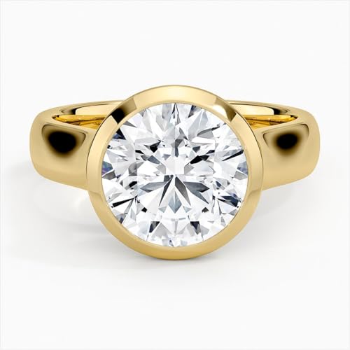 1 Ct-5 Ct Round Cut Moissanite Engagement Ring Colorless VVS1 10K 14K 18K Solid Gold & 925 Sterling Silver Bezel Set Anniversary Wedding Bridal Ring Gift for Women4
