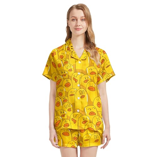 Image of Silk Satin Pajama Set for Women Summer Lounge Pjs Sets 2 Piece Suit Ladies Button Down Tops And Shorts Sleepwear