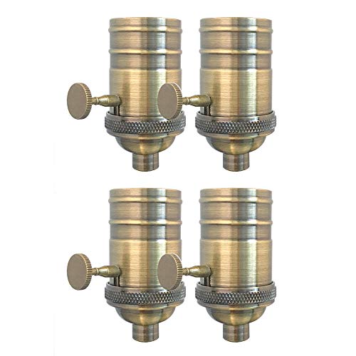 Royal Designs, Inc. Full Range 3 Way Vintage Turn Knob Lamp Socket, Antique Brass, Set of 4