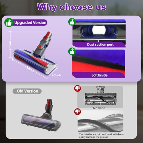 Image of Soft Roller Cleaner Head Compatible with Dy son V10 V11 V15 V8 V7 Cordless Vacuum, Quick Release Fluffy Vacuum Head Replacement Attachments Parts Accessories for Hardwood, Vinyl Floor