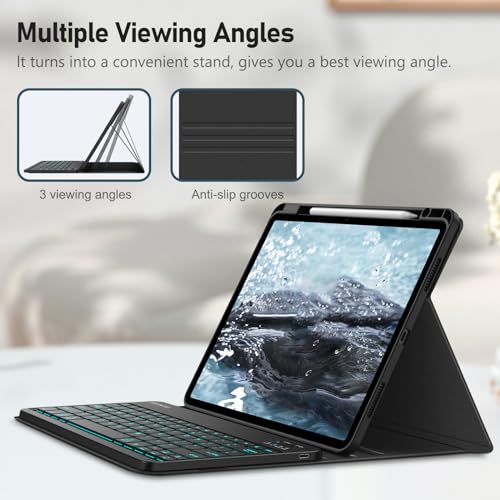 Image of FINTIE Keyboard Case for iPad Air 13-inch M4 /M3 /M2 (2026 /2025 /2024) with Pencil Holder - Soft TPU Back Cover with Magnetically Detachable Bluetooth Keyboard, Backlight /Black