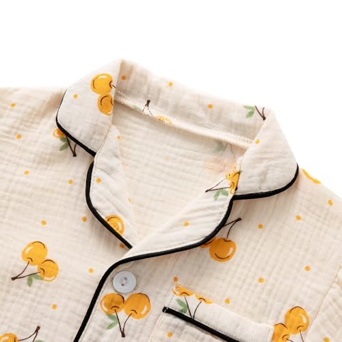 Kids Short Sleeve Pajama Set 100% Cotton Button Down Sleepwear Little Big Girls Boys Summer Soft Lounge Set 3-9 Years4