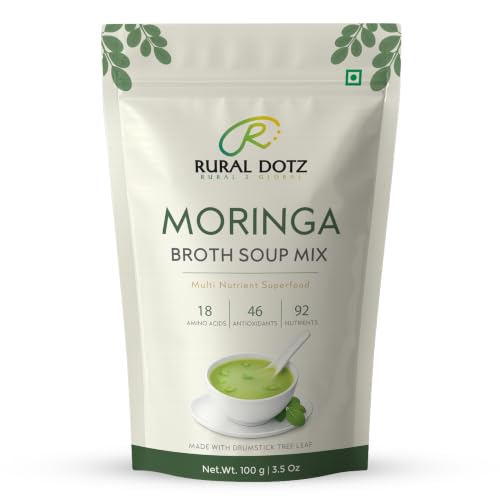 Rural Dotz Moringa Broth Soup Mix (100g) | Makes Up to 33 Cups | Instant Moringa soup | Broth Powder | Murungai Keerai Powder | Drumstick Leaves | No Preservatives | Simply Add Hot Water