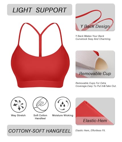 Image of Comper Y Back Sports Bra for Women Low Impact Racerback Workout Bras Sexy Thin Straps Yoga Bras with Removable Pads