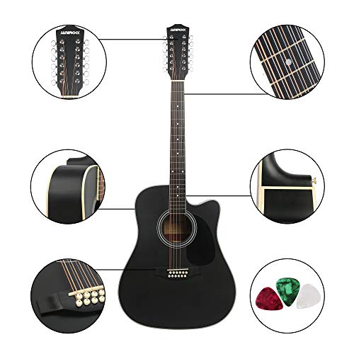 Ensemble de 12 cordes pour guitare acoustique avec étui de transport, accordeur, cordes, sangle, médiators, noir - Les Beatles, Paul McCartney, John Lennon, RIngo Starr, George Harrison Ensemble de 12 cordes pour guitare acoustique avec étui de transport, accordeur, cordes, sangle, médiators, noir – Image 4