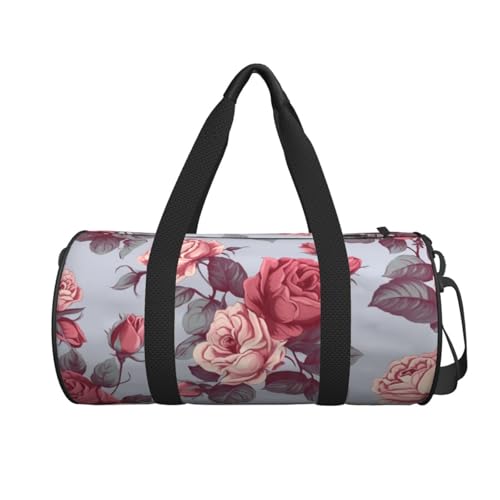Red Roses Floral Duffle Bag for Women Men Personal Item Travel Bags Canvas Weekender Overnight Bag Lightweight Sports Tote Gym Bags Carry On Luggage Bag2