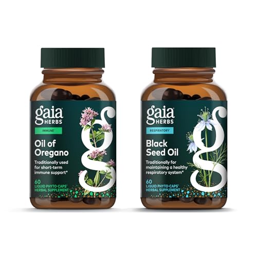 Gaia Herbs Oregano and Black Seed Oil Caps, Immune and Respiratory, 2pk
