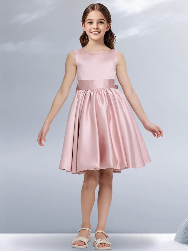 Satin Flower Girl Dress for Wedding First Communion Dresses Bow-Knot Girls Princess Party Gown TJ283